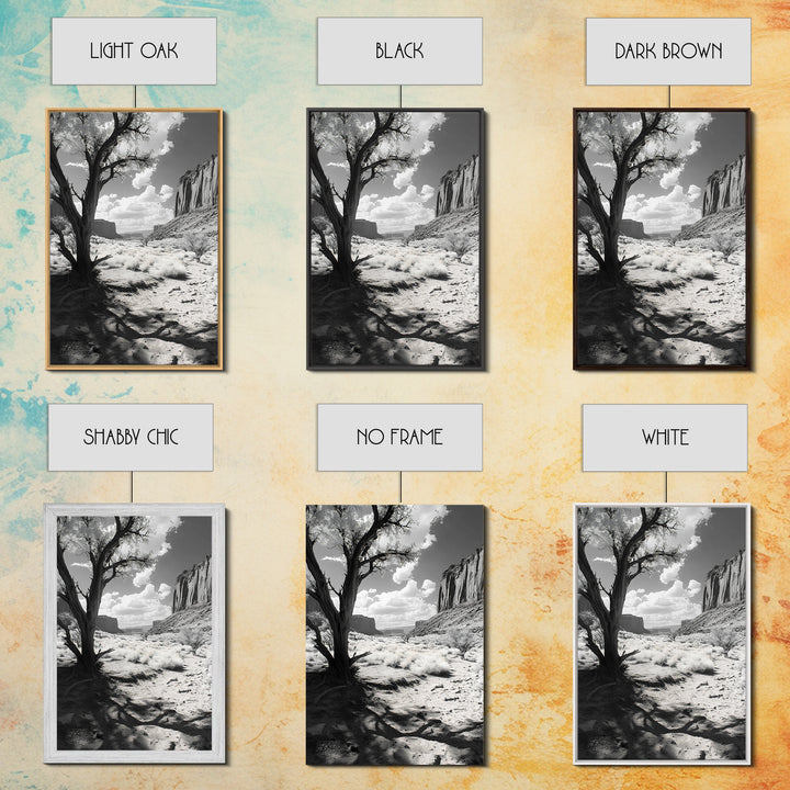 Desert landscape, Joshua tree art, western wall art, framed canvas print, southwest decor, black and white nature, rustic desert scene