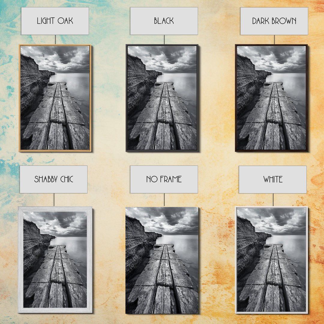 Cliffside view, nautical decor, rustic photography, seascape painting, wabi sabi art, black and white art, canvas print, above sofa art