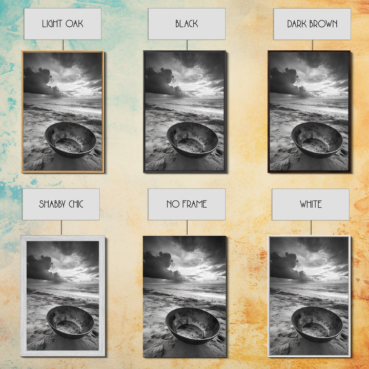 Beach bowl, wabi sabi wall art, coastal decor, moody art, minimalist art, black and white photography, framed canvas print, extra wide art