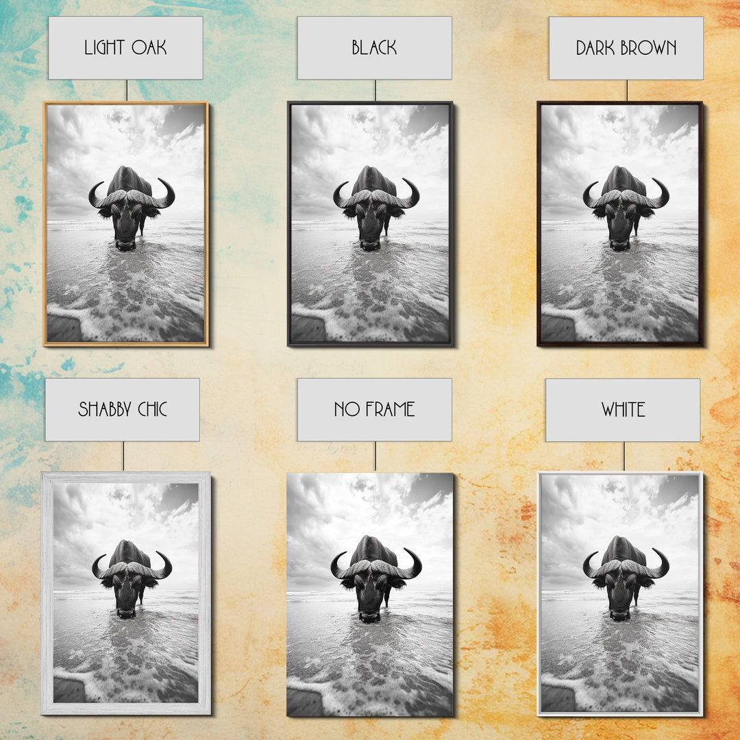 Buffalo art, bull and bear art, moody photography, black and white wall art, unique wildlife art, wabi sabi art, canvas print, farmhouse decor