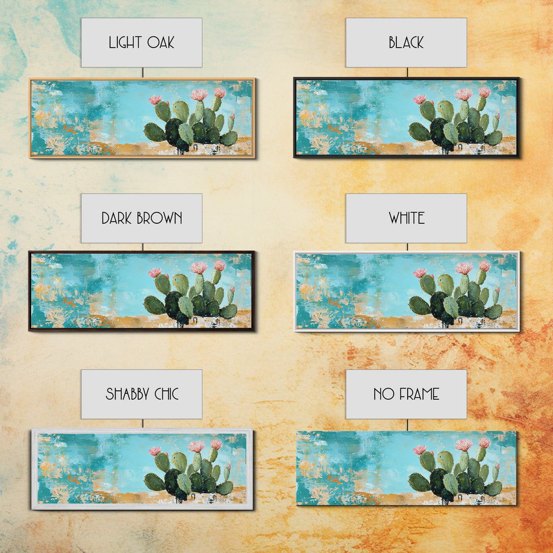 Blooming Cactus, agave painting, botanical prints, desert landscape art, teal wall art, wabi sabi art, rustic decor, Framed Canvas Print