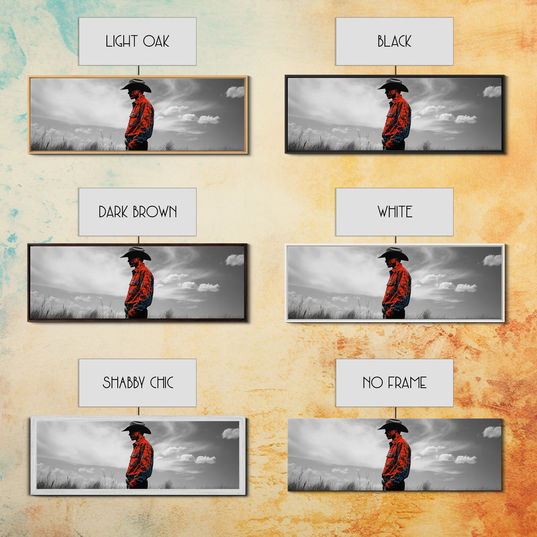 Cowboy Silhouette, Western Wall Art, Ranch Life Art, Moody Art, Southwestern Decor, Extra Wide Art, Rustic Wall Art, Canvas Print