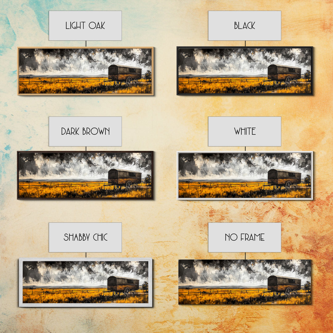 Covered Wagon, rustic art, farmhouse art, smoky mountain art, extra wide art, gift idea for him, above sofa art, Framed Canvas Print