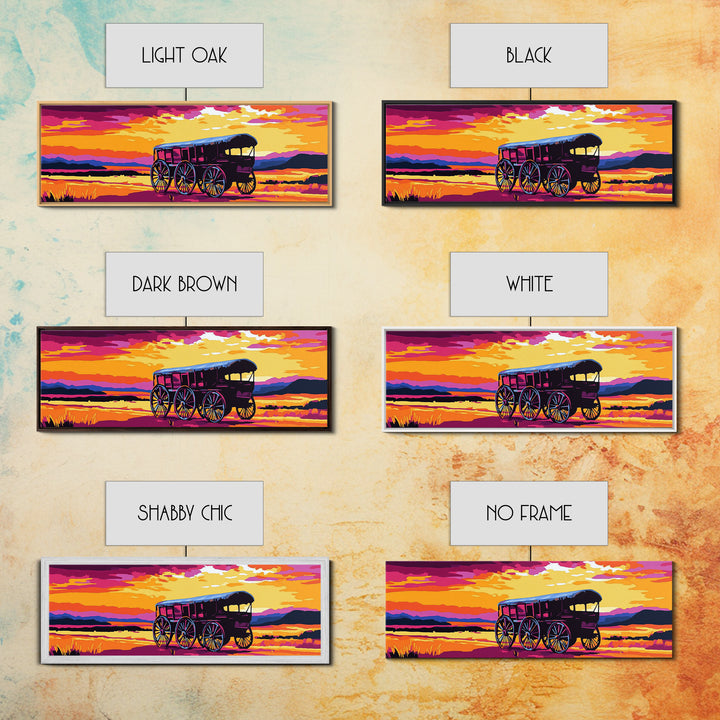 Western Wheels, cowboy painting, rustic wall art, gift idea, farmhouse decor, panoramic art, extra wide art, framed canvas print