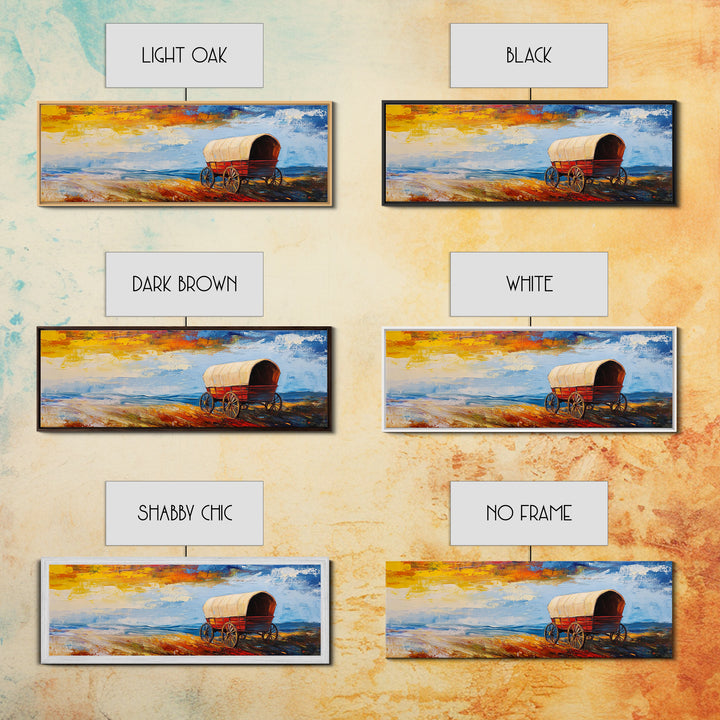 Country Wagon, coastal decor, rustic wall art, panoramic painting, barn landscape oil painting, boho art, Framed Canvas Print, gift idea