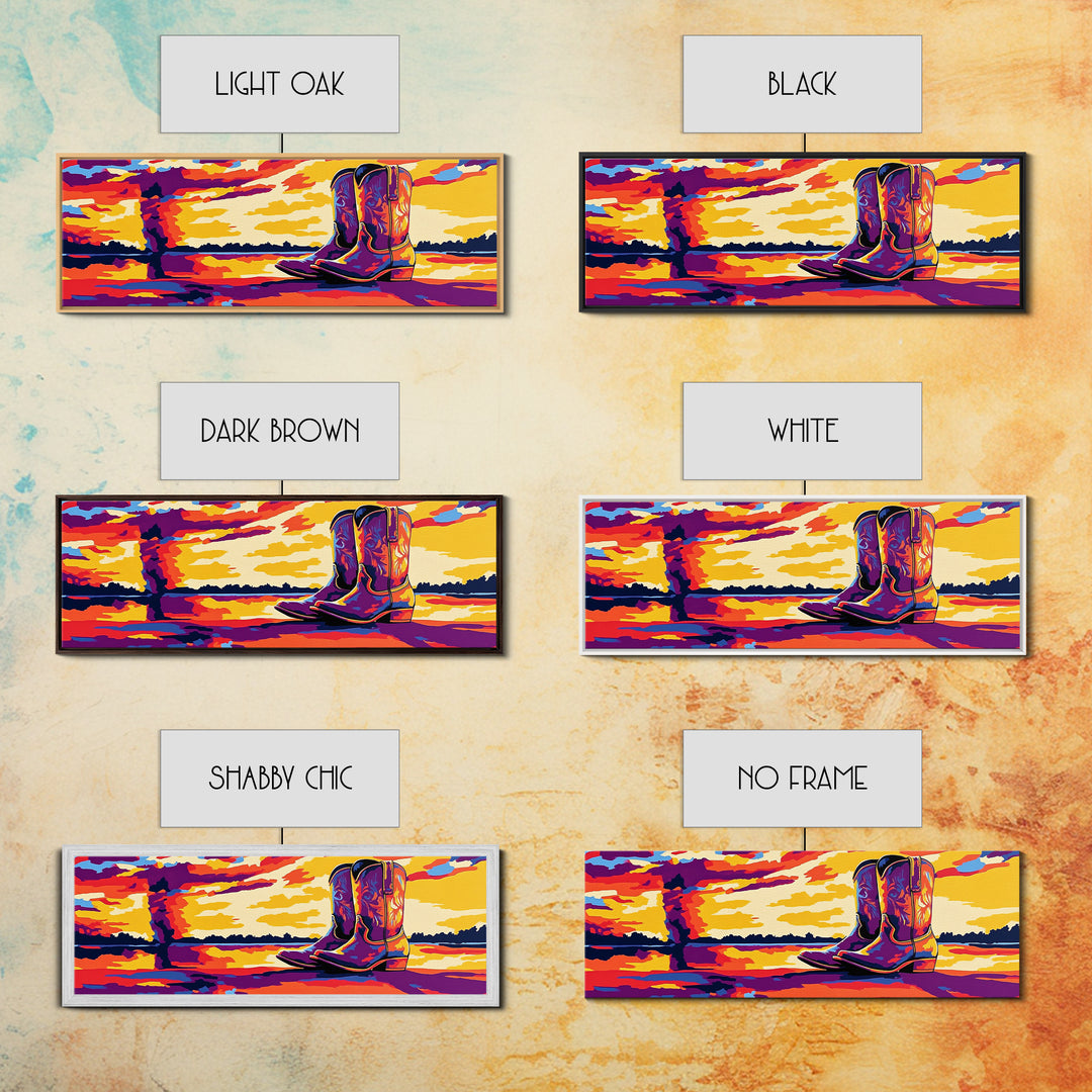 Cowboy Boots Art, Pink Orange Wall Art, Coastal Cowgirl Wall Art, Framed Canvas Print, Western Decor, Extra Wide Art, Rustic Art