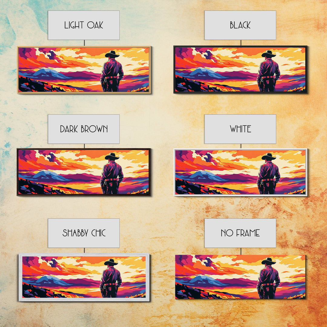 Cowboy Sunset, Pink Orange Wall Art, Coastal Cowgirl Wall Art, Canvas Print, Southwest Wall Art, Extra Wide Art, Western Decor