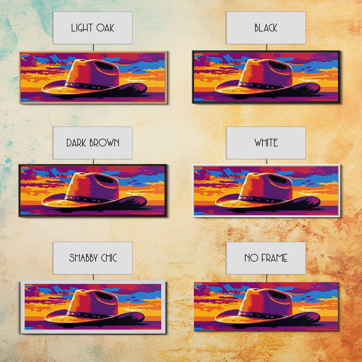 Cowboy Hat at Sunset, Pink Orange Wall Art, Blotter Art, Canvas Print, Southwest Wall Art, Extra Wide Art, Coastal Cowgirl Wall Art