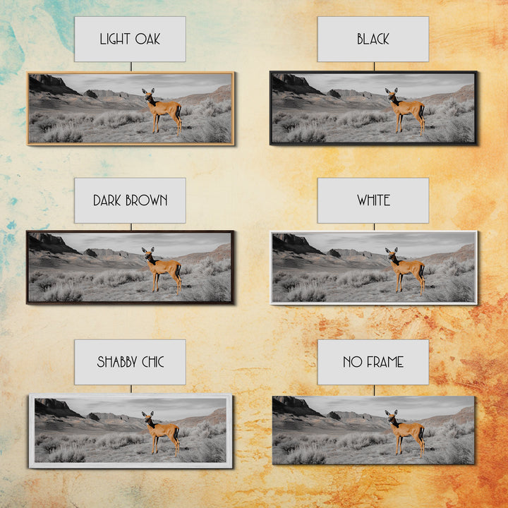 Desert Deer, Southwest Wall Art, Wildlife Painting, Rustic Wall Art, Nature Decor, Extra Wide Art, Horizontal Wall Art, Framed Canvas Print