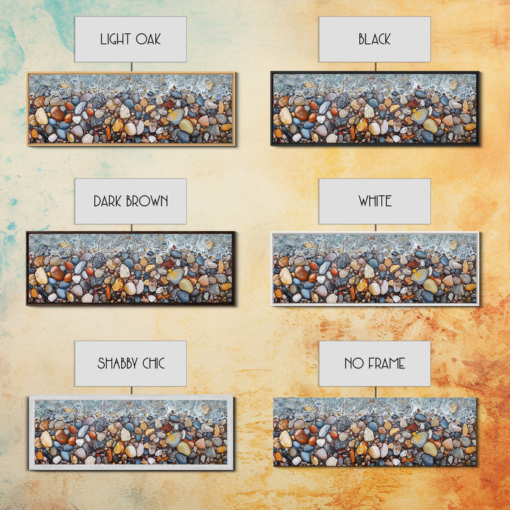 Coastal decor, ocean pebble art, beach rock painting, nautical wall art, seascape painting, long narrow wall art, canvas print