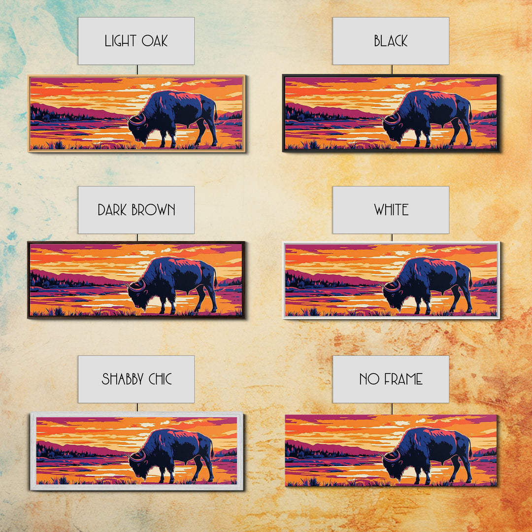 Buffalo painting, southwest wall art, rustic decor, pink orange wall art, cowboy art, above couch art, extra wide art, canvas print