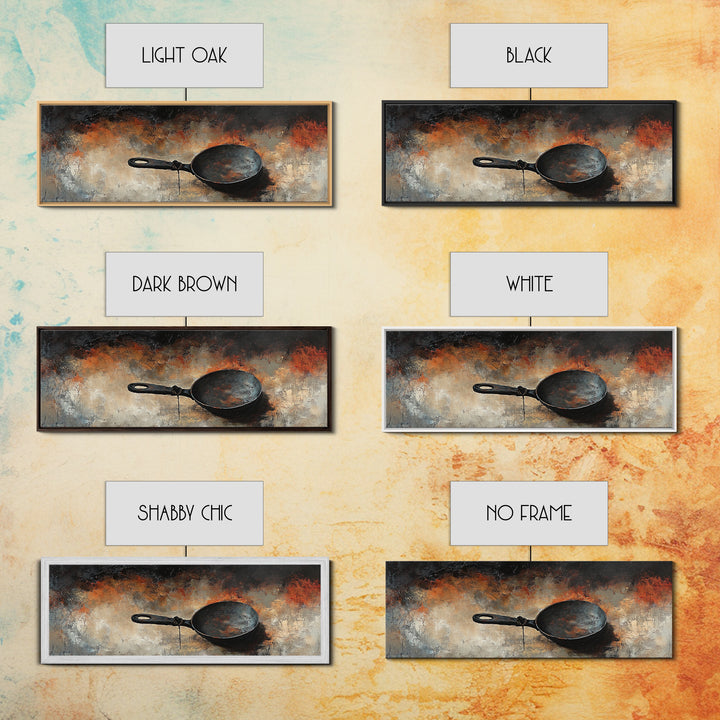 Cast Iron Skillet, rustic art, food review kitchen art, moody art, farmhouse art, extra wide art, framed canvas print, wall decor