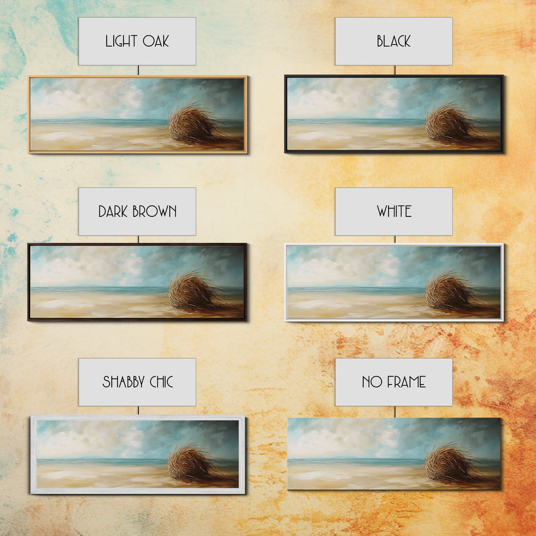 Beach Tumbleweed Art, Coastal Landscape, Seascape Painting, Nautical Wall Art, Wabi Sabi Art, Framed Canvas Print, Rustic Decor