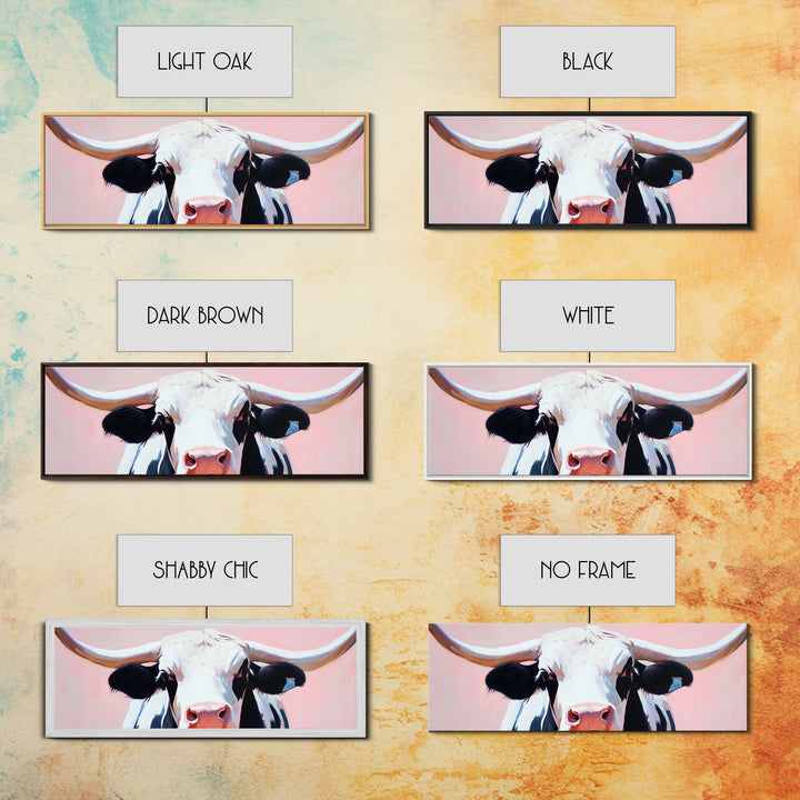 Black and White Cow Art, Light Pink Wall Art, Southwest Wall Art, Coastal Cowgirl Wall Art, Framed Canvas Print, Rustic Decor