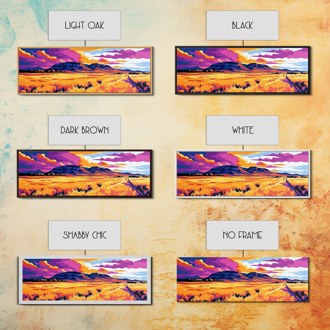 Vibrant mountain, pink orange wall art, Joshua tree art, geometric wall art, panoramic art, framed canvas print, landscape painting