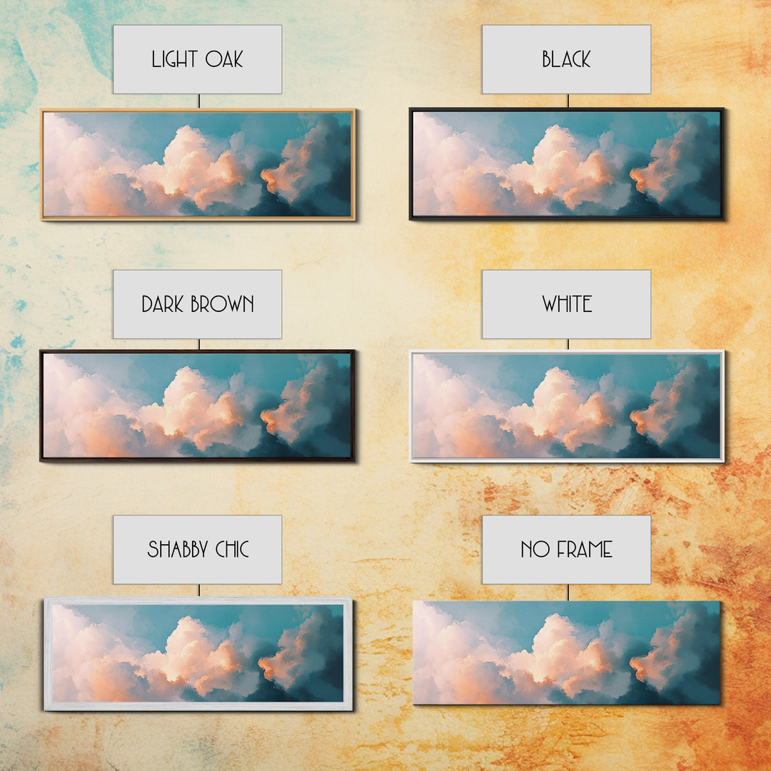 Cloud painting, sky wall art, soft pastel art, extra wide art, bedroom art, panoramic painting, framed canvas print, wabi sabi art