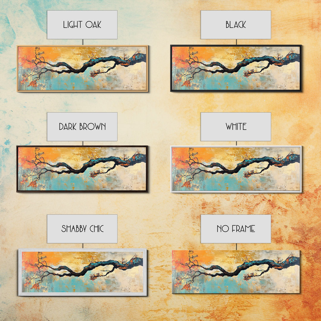 Birch tree painting, autumn decor, extra wide art, botanical prints, nature wall art, framed canvas print, long narrow wall art, wabi sabi art