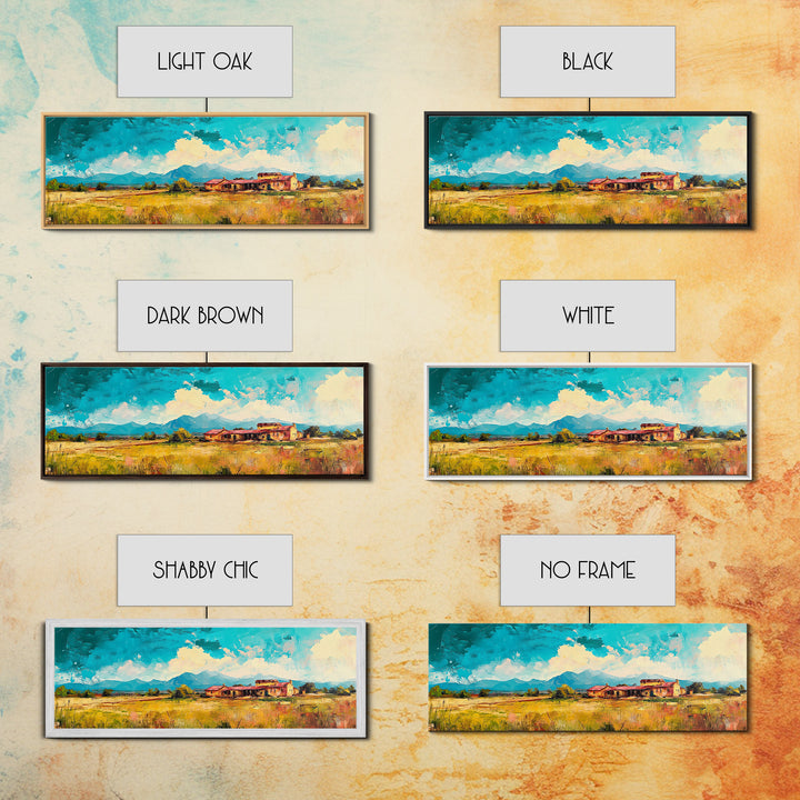 Desert Homestead, western wall art, rustic art, farmhouse painting, southwest landscape painting, extra wide art, framed canvas print