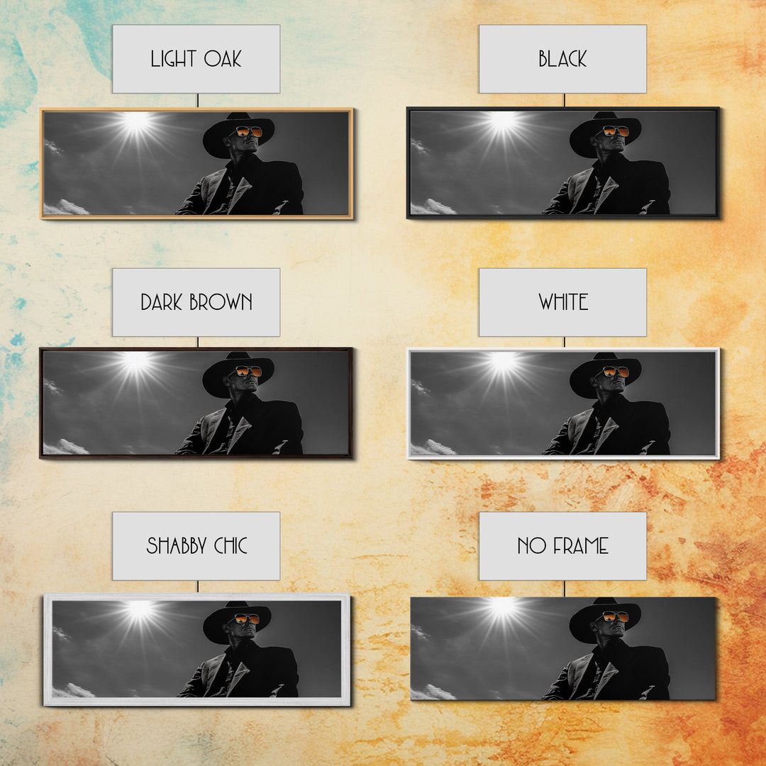 Cowboy, moody art, dark angels wall art, southwest wall art, rustic wall art, western aesthetic, framed canvas print, extra wide art