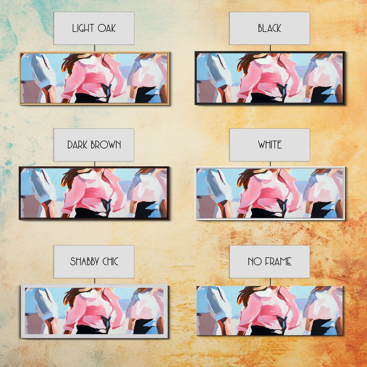 Cowgirl Trio, western art, black cowgirl painting, pink abstract art, extra wide art, light pink wall art, framed canvas print