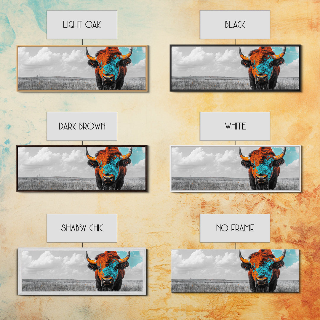 Bison Portrait, Southwest Wall Art, Buffalo Art, Native American Art, Moody Art, Panoramic Art, Rustic Decor, Framed Canvas Print