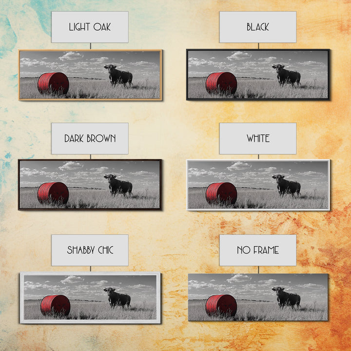 Black Cow, Farmhouse Art, Rustic Decor, Western Wall Art, Long Narrow Wall Art, Moody Art, Extra Wide Art, Framed Canvas Print