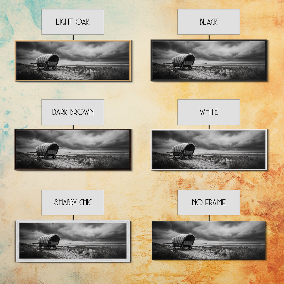 Covered Wagon, coastal cowgirl wall art, rustic decor, farmhouse art, long narrow wall art, framed canvas print, extra wide art