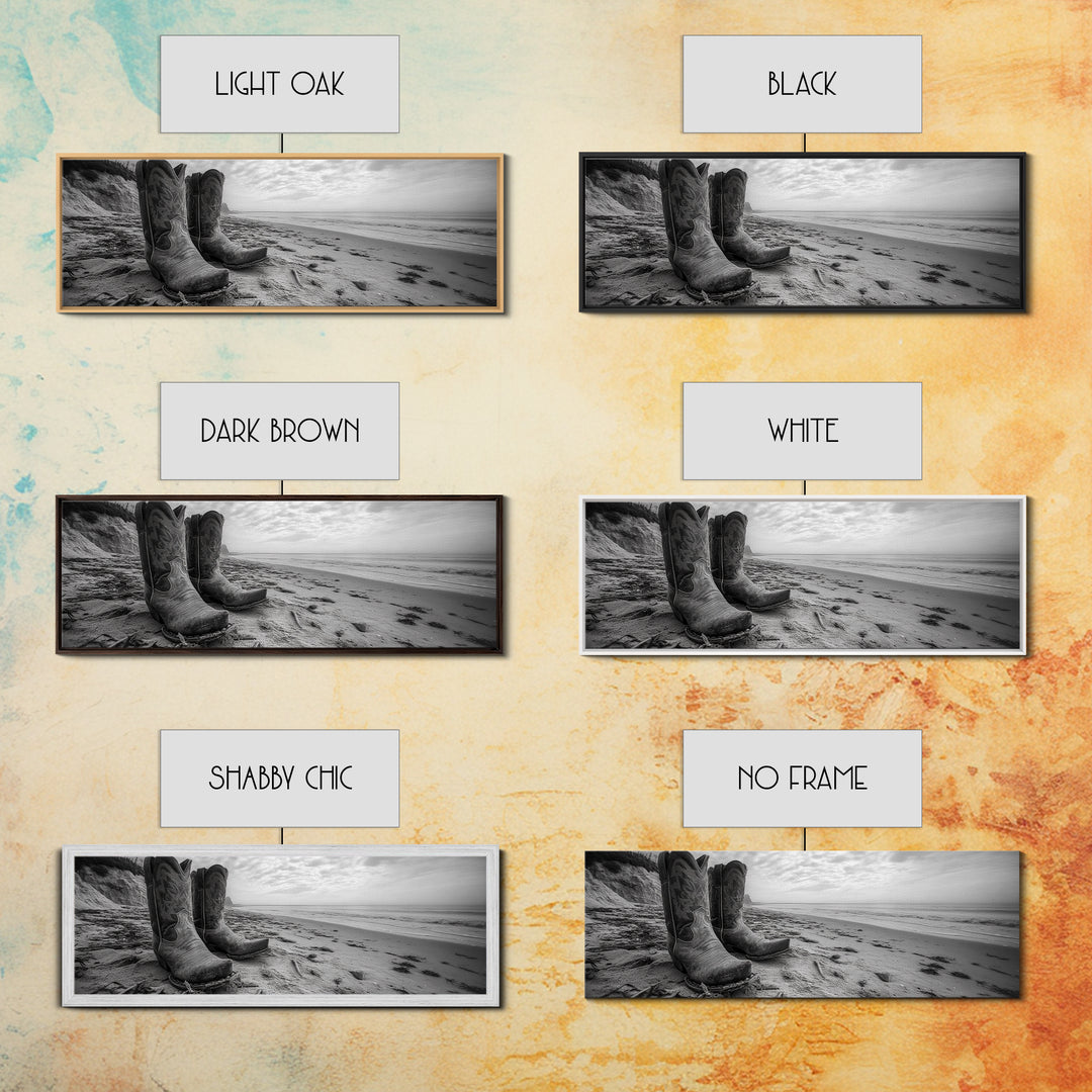 Cowboy Boots, coastal wall art, rustic decor, boho art, wabi sabi art, cowboy painting, framed canvas print, western style decor