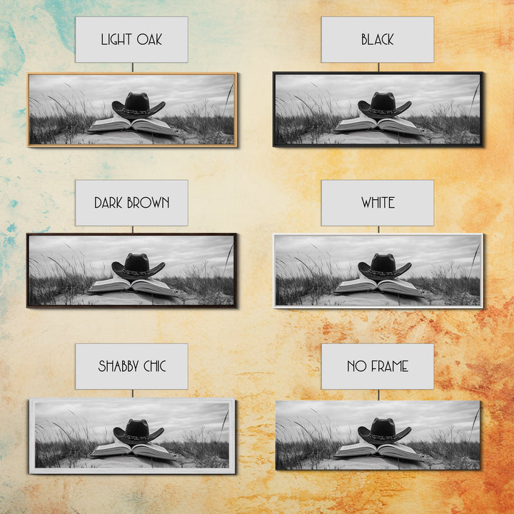 Cowboy Hat, wabi sabi art, rustic decor, farmhouse art, moody art, extra wide art, coastal wall art, framed canvas print, boho art