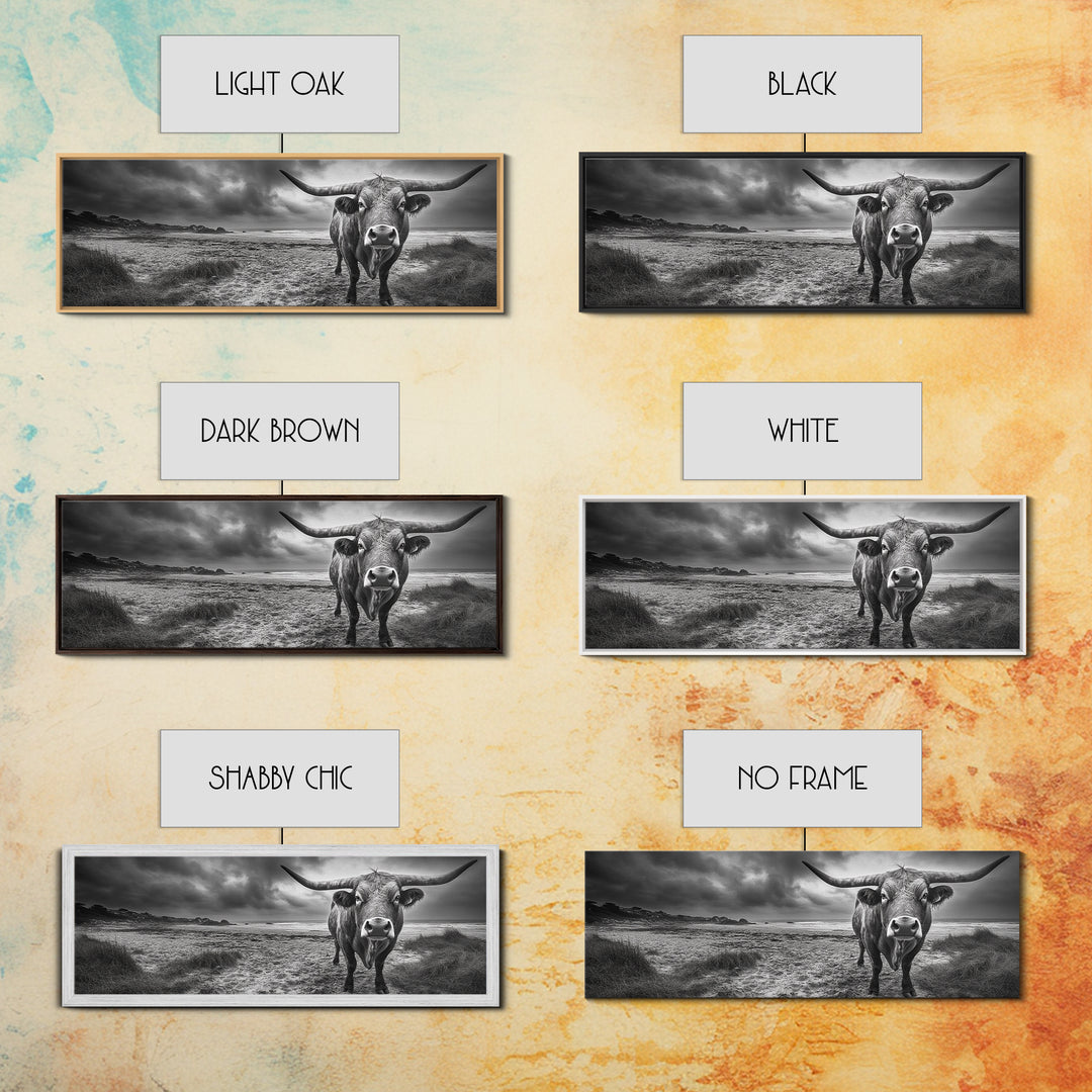 Bull on Beach, bull and bear art, moody art, coastal cowgirl wall art, dark romance painting, farmhouse art, framed canvas print