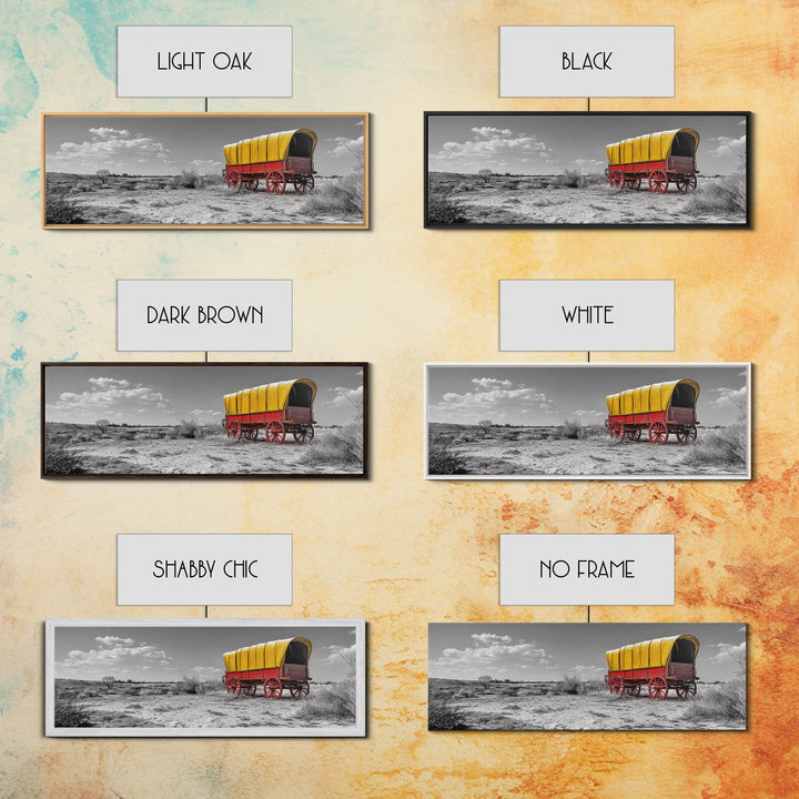 Covered Wagon, Pioneer Art, Old West Decor, Historical Wall Art, Rustic Decor, Landscape Painting, Panoramic Art, Framed Canvas Print