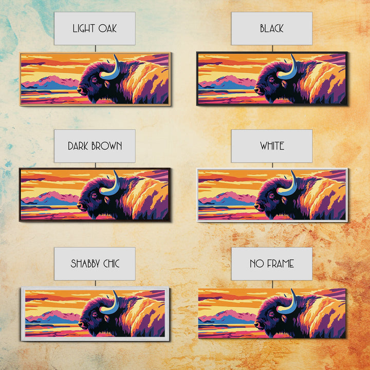 Abstract Buffalo, rustic wall art, southwestern painting, farmhouse decor, moody art, extra wide art, framed canvas print, above sofa art