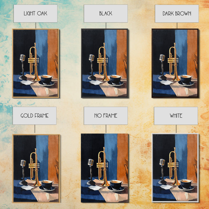 Jazz Trumpet and Microphone Still Life Framed Canvas Print, Recording Studio Art, Printable Art, Studio Decor, Fine Art, Analog, RSA-2x3-87