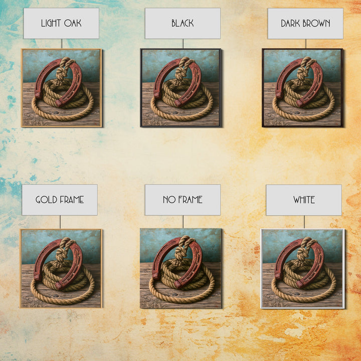 Rusty Horseshoe and Rope Composition Framed Canvas Print, Rustic Art, Gallery Wall Set, Farmhouse Decor, Oil Painting, Rustic, RUS-1x1-37
