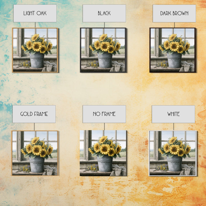 Sunflowers in a Metal Bucket Canvas Print, Rustic Art, Modern Art, Farmhouse Decor, Rustic, Neutral Decor, Modern Decor, RUS-1x1-60
