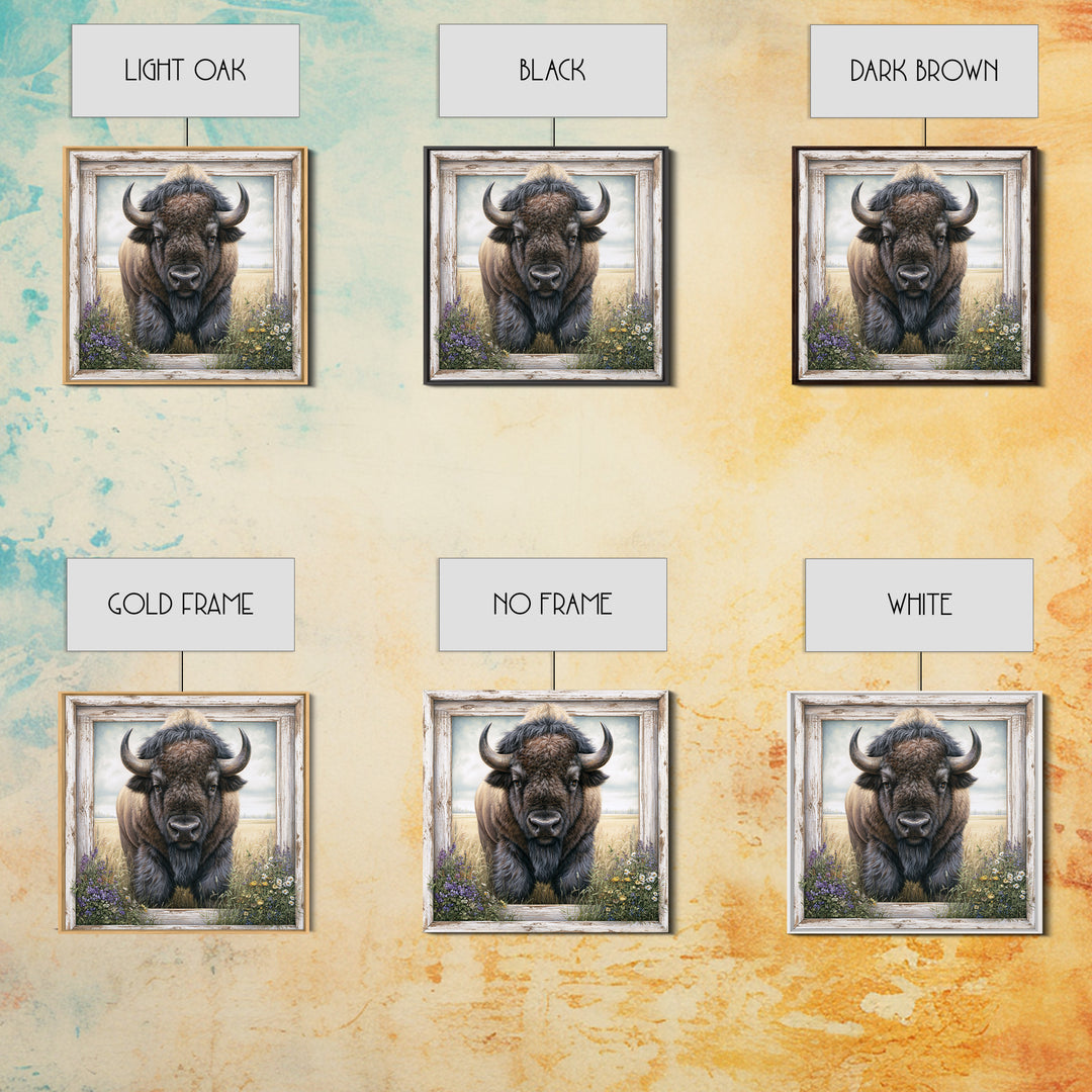 Buffalo Portrait with Western Texture Canvas Print, Rustic Art, Living Room Art, Farmhouse Decor, Fine Art, Rustic, RUS-1x1-94