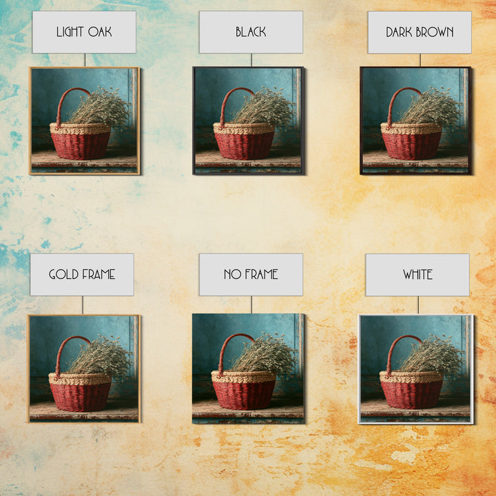 Handwoven Basket with Dried Grasses Framed Canvas Print, Rustic Art, Digital Prints, Farmhouse Decor, Fine Art, Rustic, RUS-1x1-96