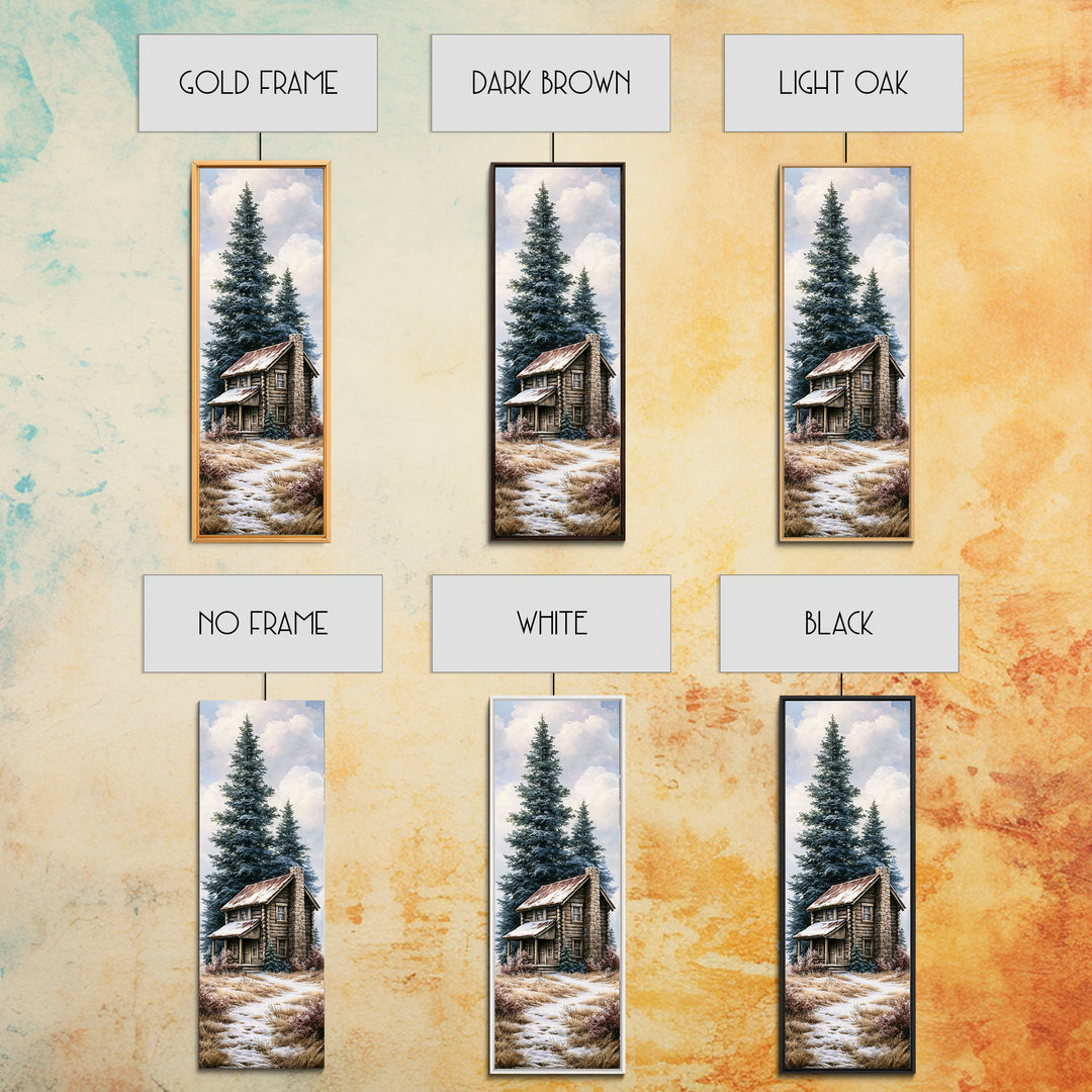 Log Cabin with Snowy Pines Canvas Print, Rustic Art, Digital Prints, Farmhouse Decor, Oil Painting, Rustic, 3d Wall Art, RUS-1x3-27
