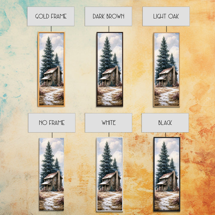 Log Cabin with Snowy Pines Canvas Print, Rustic Art, Digital Prints, Farmhouse Decor, Oil Painting, Rustic, 3d Wall Art, RUS-1x3-27