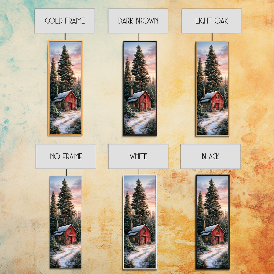 Log Cabin with Snowy Pines Framed Canvas Print, Rustic Art, Landscape Painting, Farmhouse Decor, Fine Art, Rustic, Modern Decor, RUS-1x3-75