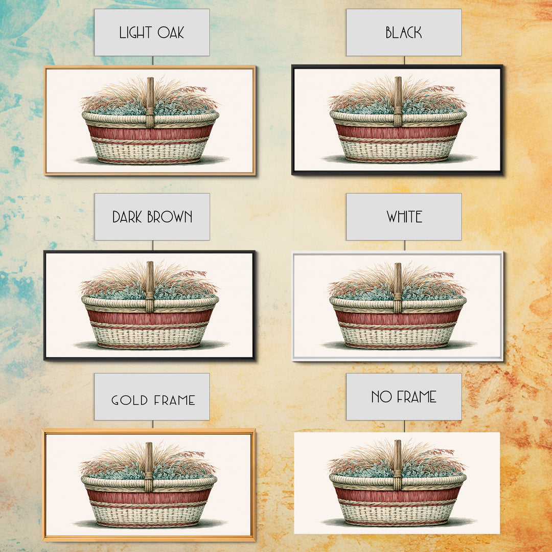 Handwoven Basket with Dried Grasses Canvas Print, Rustic Art, Textured Painting, Farmhouse Decor, Abstract Art, Rustic, RUS-2x1-44