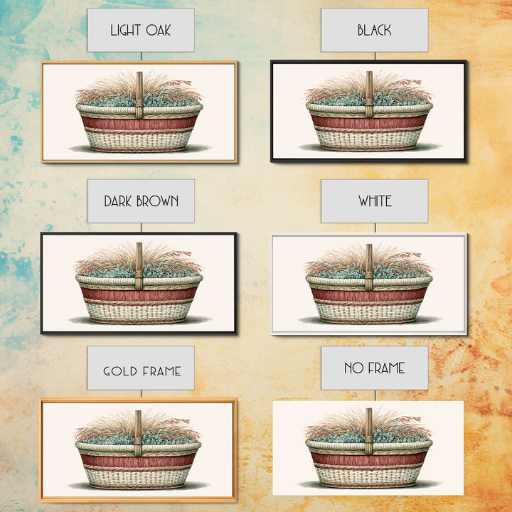 Handwoven Basket with Dried Grasses Canvas Print, Rustic Art, Textured Painting, Farmhouse Decor, Abstract Art, Rustic, RUS-2x1-44