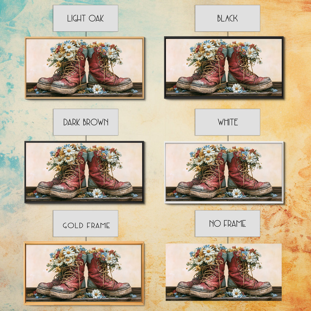 Old Boots Filled Framed Canvas Print, Rustic Art, Minimalist Decor, Farmhouse Decor, Oil Painting, Rustic, Printable Art, RUS-2x1-50