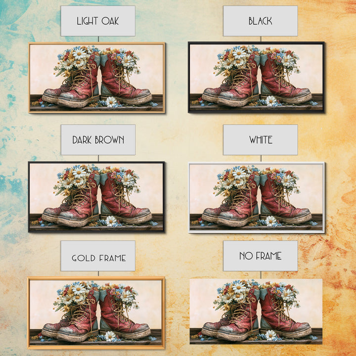 Old Boots Filled Framed Canvas Print, Rustic Art, Minimalist Decor, Farmhouse Decor, Oil Painting, Rustic, Printable Art, RUS-2x1-50