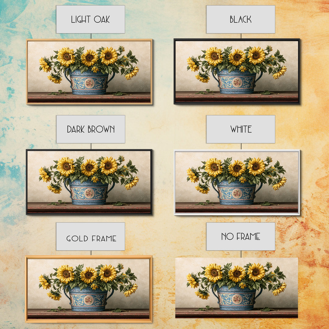 Sunflowers in a Metal Bucket Framed Canvas Print, Rustic Art, 3d Wall Art, Farmhouse Decor, Oil Painting, Rustic, RUS-2x1-80
