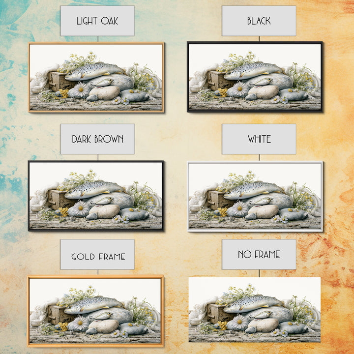 Trout Fishing Lure and River Stones Canvas Print, Rustic Art, Wall Art, Farmhouse Decor, Fine Art, Rustic, Living Room Decor, RUS-2x1-82
