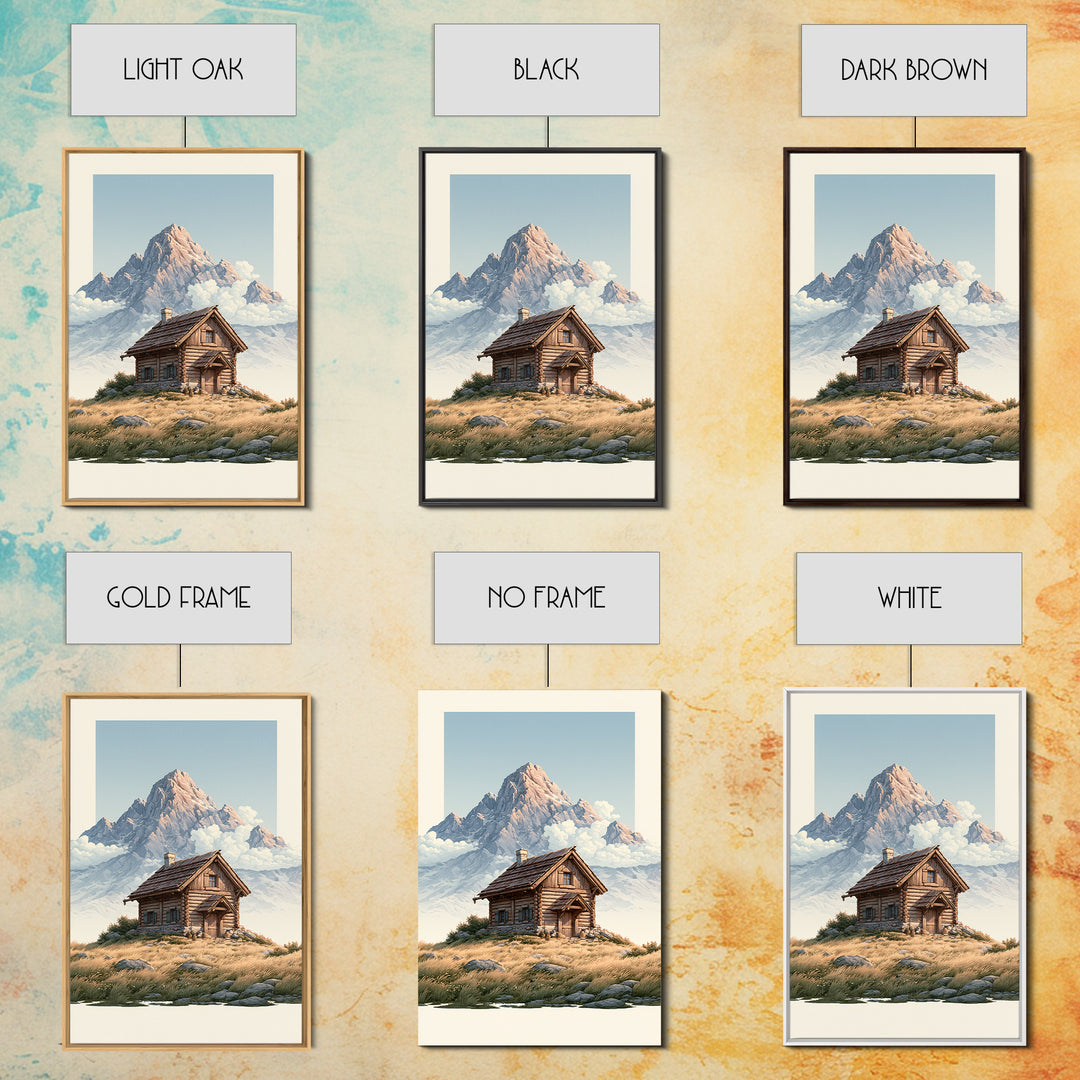 Mountain Cabin Landscape Canvas Print, Rustic Art, Gallery Wall Set, Farmhouse Decor, Fine Art, Rustic, Minimalist Decor, RUS-2x3-11