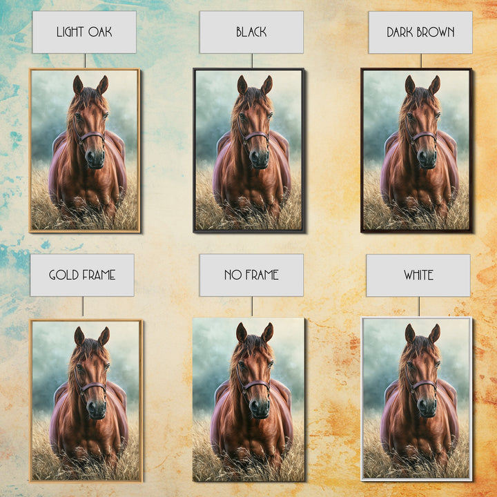Brown Horse Portrait Framed Canvas Print, Rustic Art, Painting, Farmhouse Decor, Fine Art, Rustic, Boho Wall Art, 3d Wall Art, RUS-2x3-13