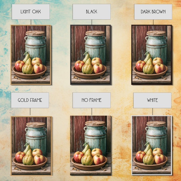 Rustic Pear and Apple Still Life Framed Canvas Print, Rustic Art, Printable Wall Art, Farmhouse Decor, Oil Painting, Rustic, RUS-2x3-53