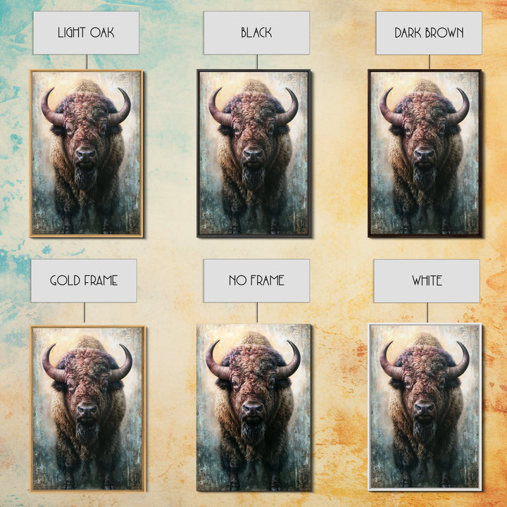 Buffalo Portrait with Western Texture Framed Canvas Print, Rustic Art, Boho Decor, Farmhouse Decor, Fine Art, Rustic, RUS-2x3-6